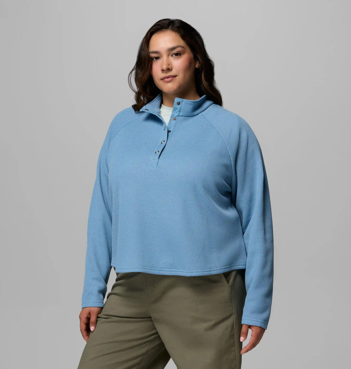 Women's Holly Hideaway Waffle Half Snap Shirt - Plus Size