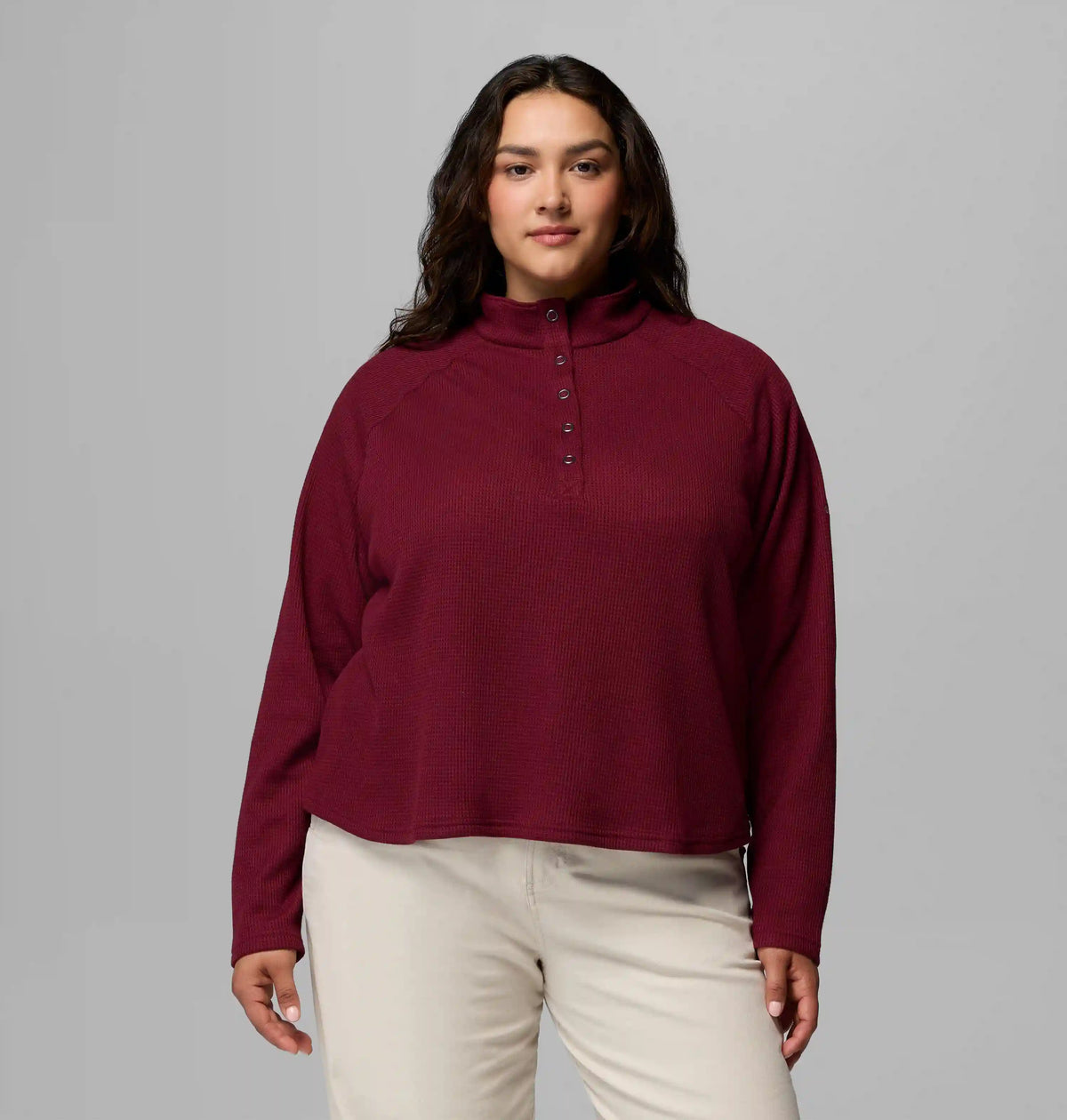 Women's Holly Hideaway Waffle Half Snap Shirt - Plus Size